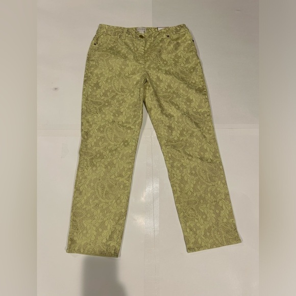 Chico’s Casual Sateen Skimmer Crop Jeans 0 Yellow Grey Lace Shimmer - Picture 1 of 10